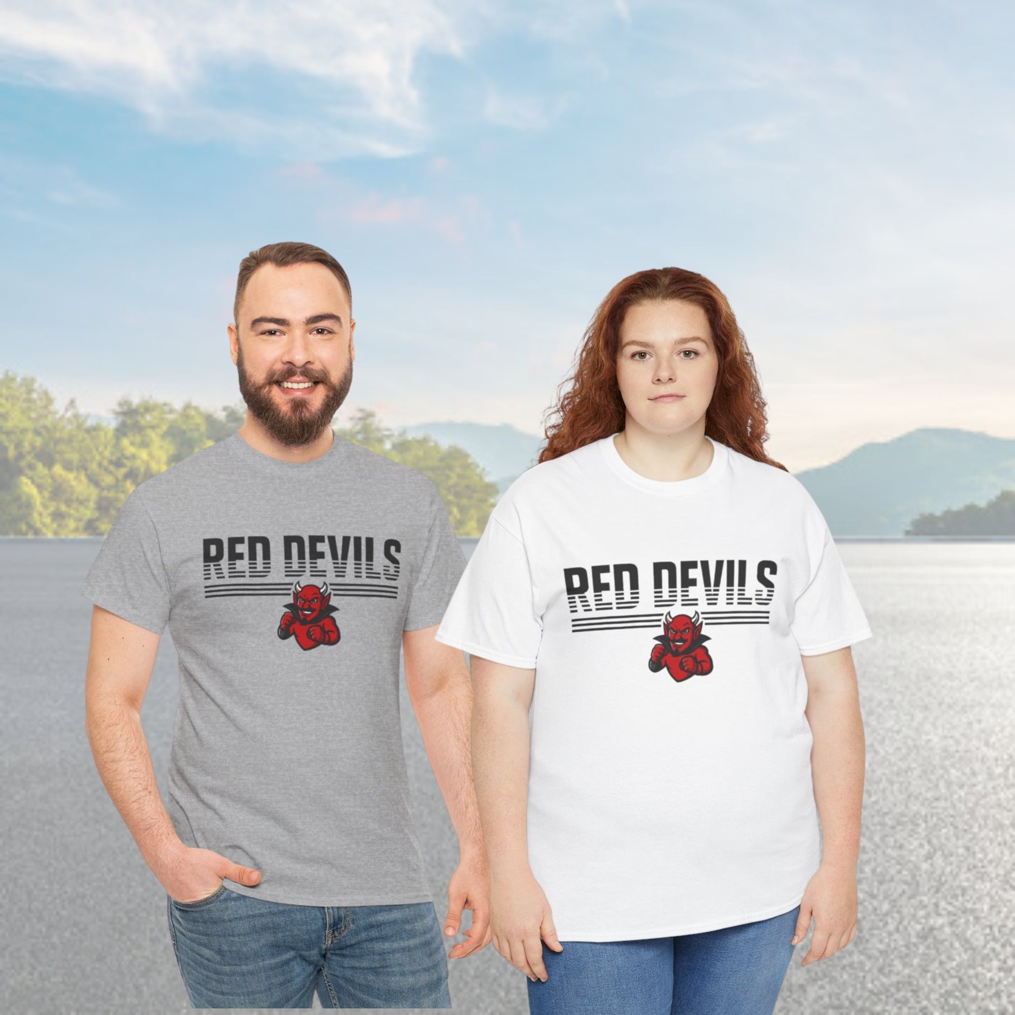 Unisex Heavy Cotton Tee Red Devil Strikethrough