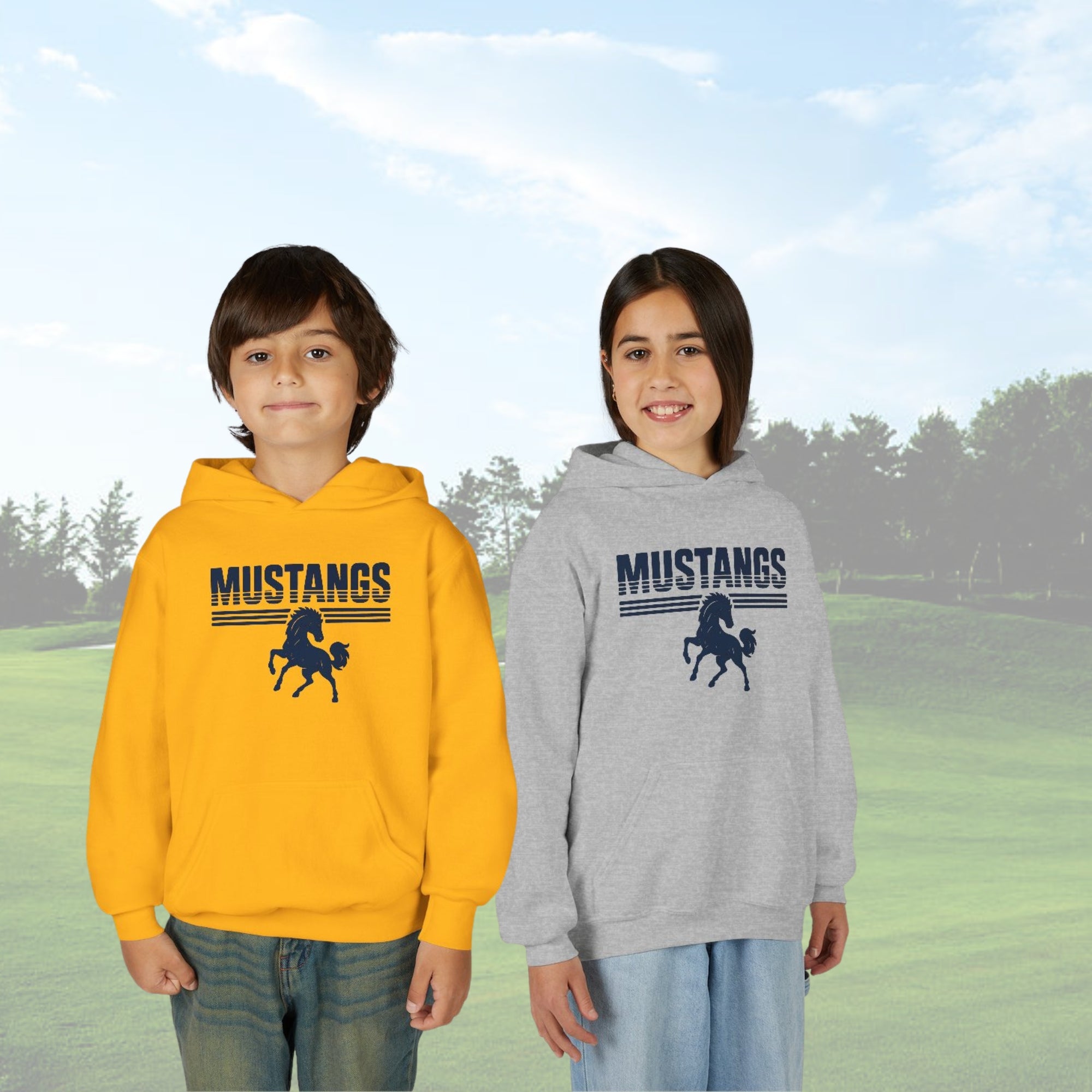 Youth Hooded Sweatshirt Mustangs Strikethrough